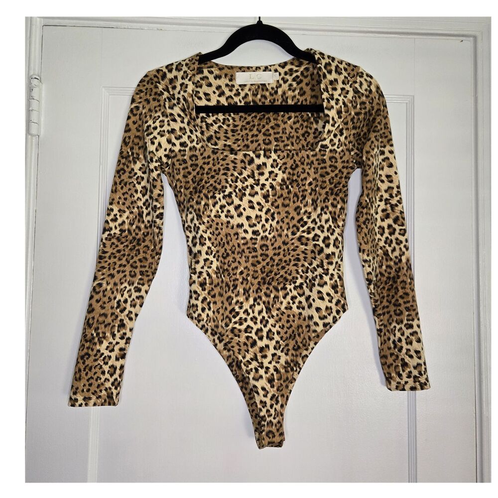 Lizette Collection Leopard Print Bodysuit Womens S Long Sleeve Stretch
